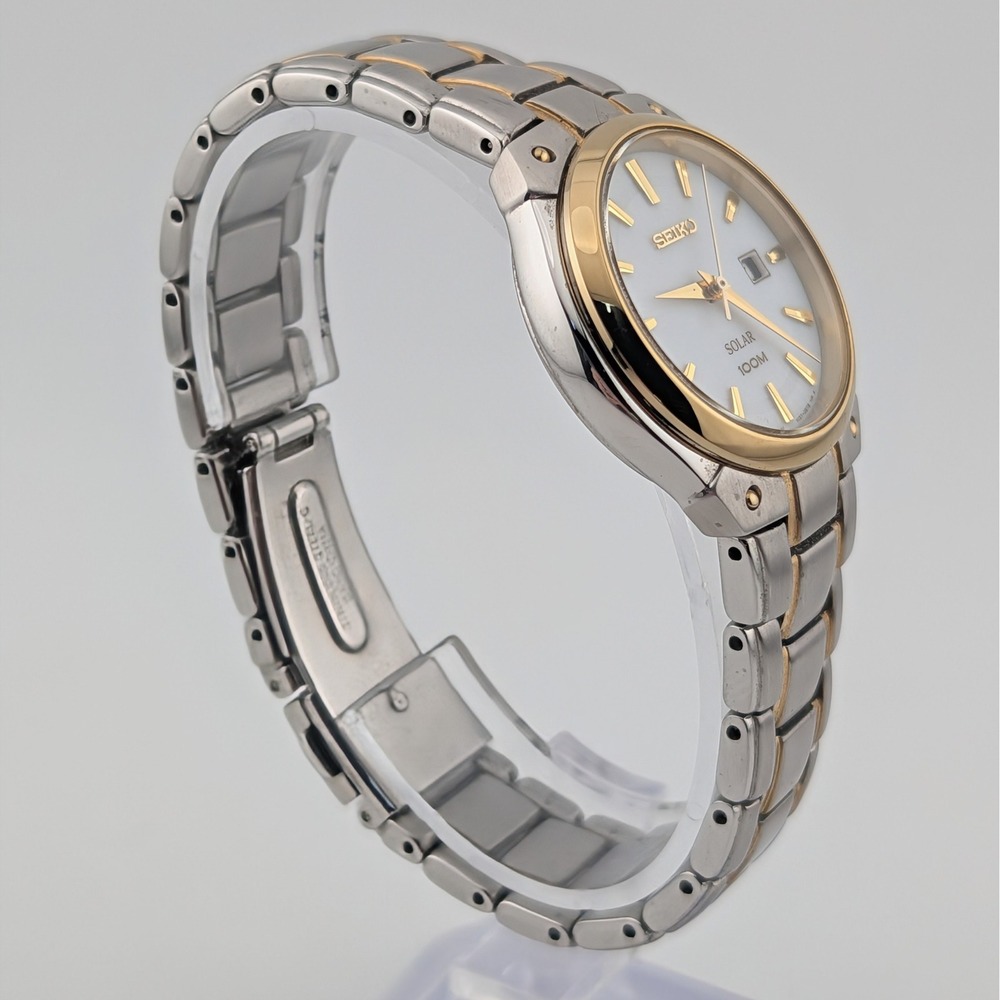 Seiko Solar V137-0AX0 Two Tone Women's Watch Date Hardlex Sunburst Dial 6.5" - Picture 6 of 9
